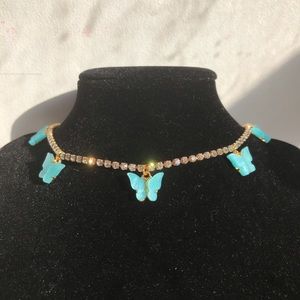 Rhinestone Blue Butterfly Choker Necklace